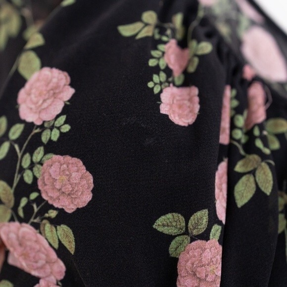 For Love & Lemons Biscotti Ruched Silk Mini Dress Bows Rose Print Size M Blogger - Picture 12 of 15